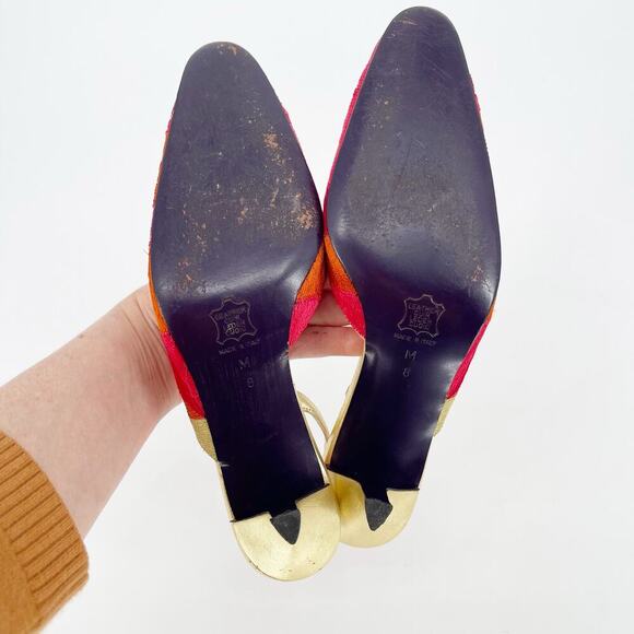 Vintage Fendi Nappa Lamé Metallic Multicolor Geometric Slingback Pump Heel US 8 - Picture 10 of 12